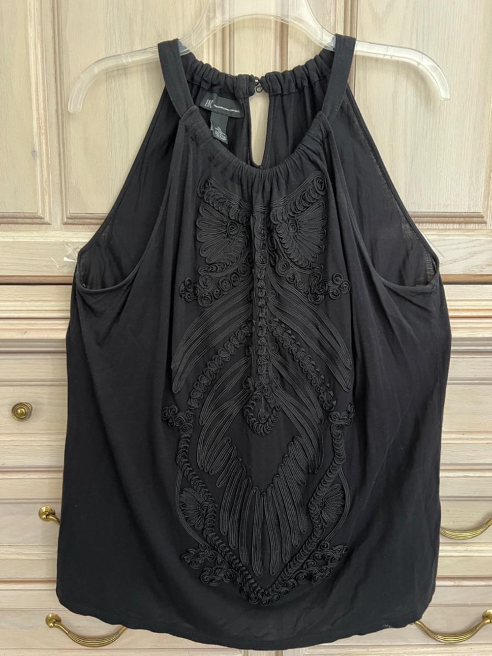 INC International Concepts Black Embroidered Halter-Style Tank Top